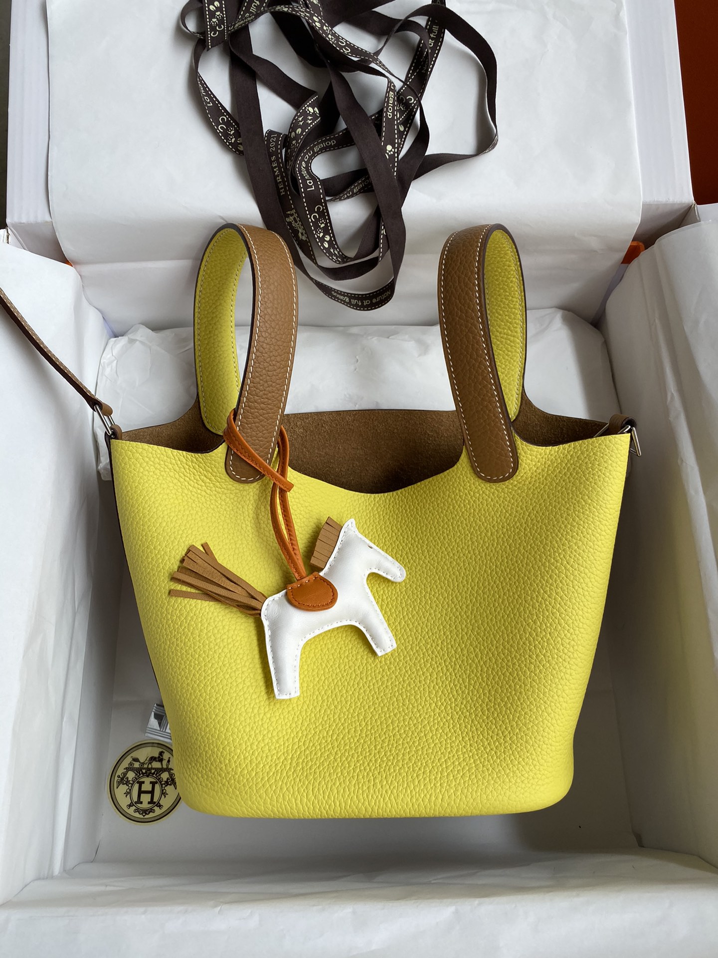 Hermes Picotin Lock 18 Bag In Yellow/Brown Clemence Leather